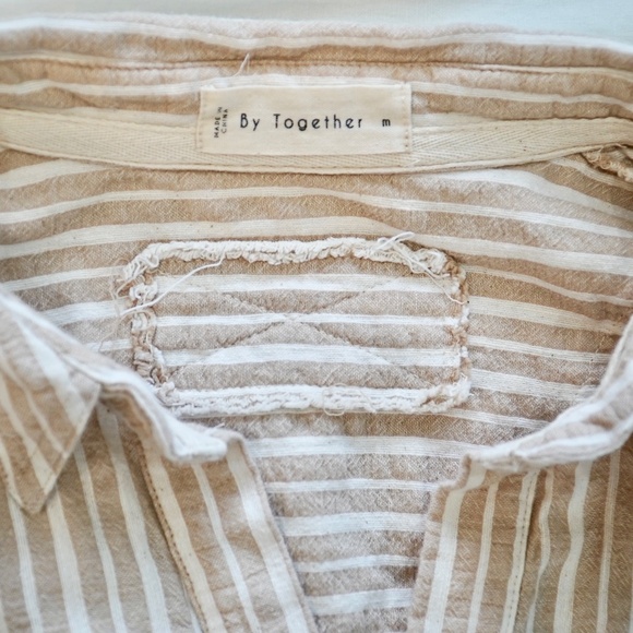 By Together Creme and White Striped button down fringe shirt - Picture 3 of 6